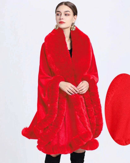 Opulent V Lapel Faux Rex Rabbit Fur Winter Cape for Women