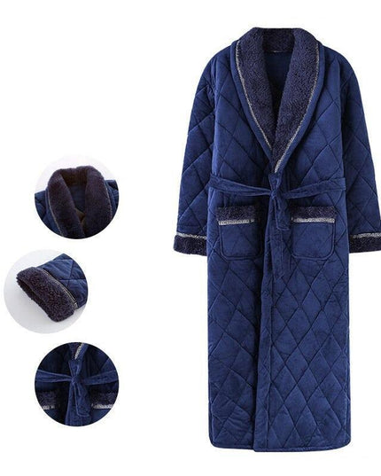 Plush Comfort Plus Size Men's Cotton Flannel Bathrobe for Winter Relaxation