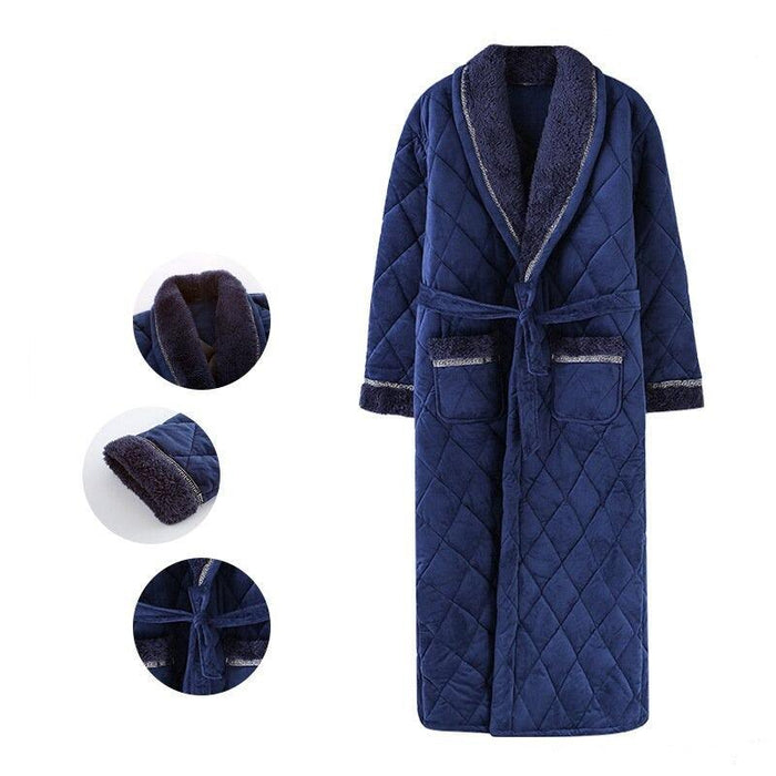 Plus Size Winter Super Thick Bathrobe Men 3 Layers Quilted Cotton Flannel Robe Male Simple Loose Warm Dressing Gown L-XXXL