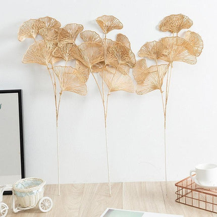 Glamorous Golden Leaf Display: Handcrafted Faux Greenery for Luxurious Home Styling and Celebratory Occasions