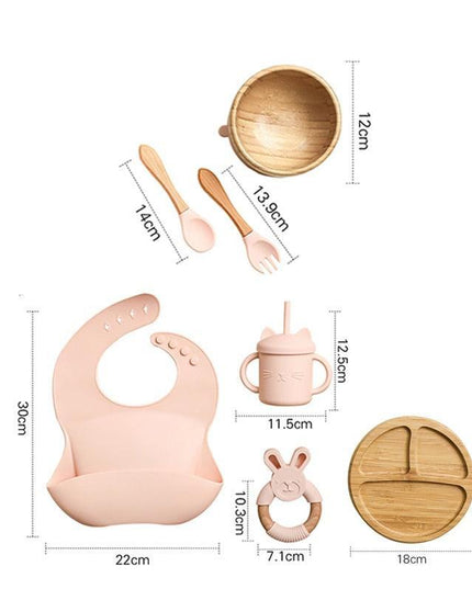 Bamboo Baby Feeding Set with Suction Plates and Rattle Toy - 7-Piece Collection