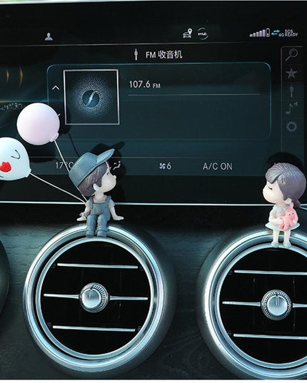 Charming Balloon-Bearing Cartoon Couple Dashboard Decor for Your Vehicle