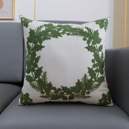 Embroidered Holiday Wreath Decorative Pillow Sham - Festive Home Accent