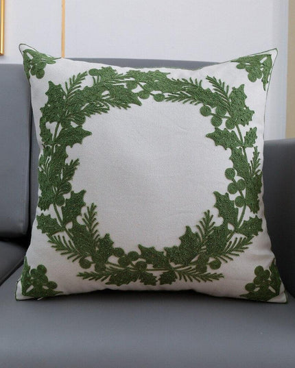 Embroidered Holiday Wreath Decorative Pillow Sham - Festive Home Accent