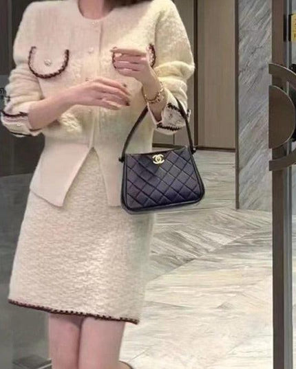 Chic Korean Knit Cardigan and Mini Skirt Ensemble | Stylish 2023 Autumn/Winter Collection