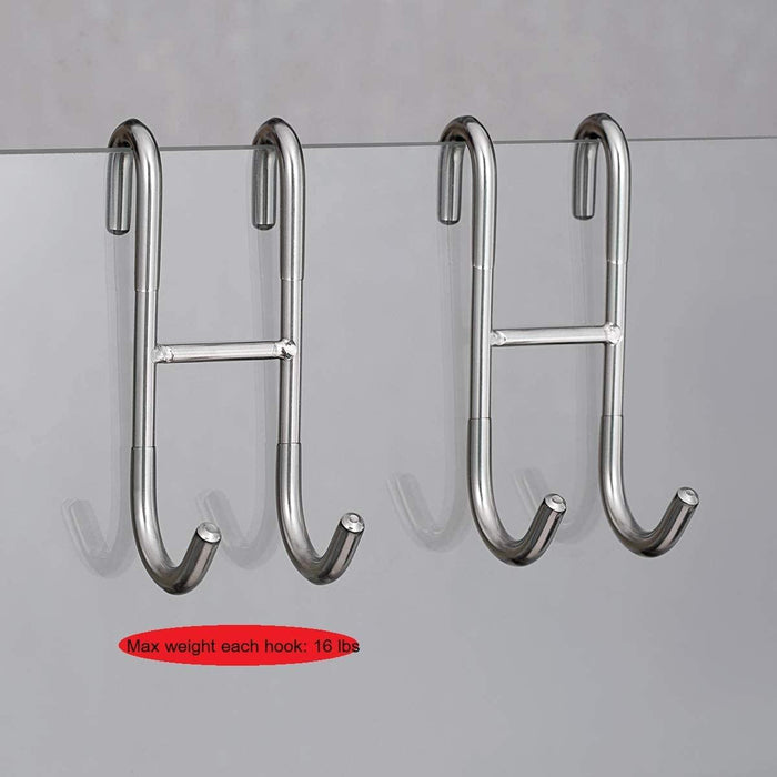 Elegant Stainless Steel Shower, garage, Glass Door Hooks with Silicone Grips - Pack of 2