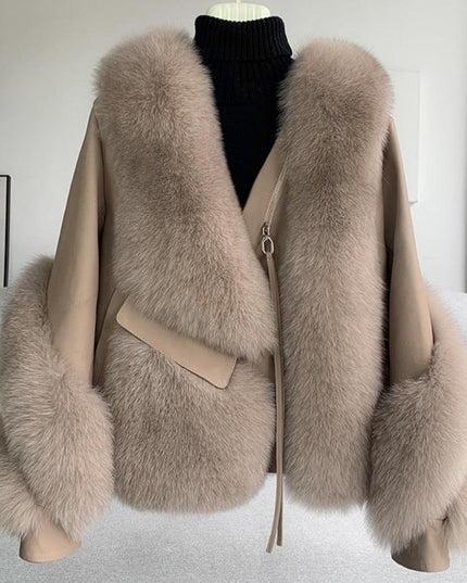 Opulent Fox Fur and Leather Luxe Winter Coat