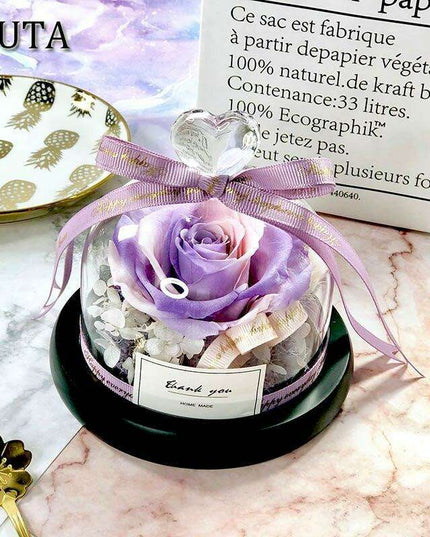 Eternal Romance - Glass Enchantment with Preserved Roses and LED Lights