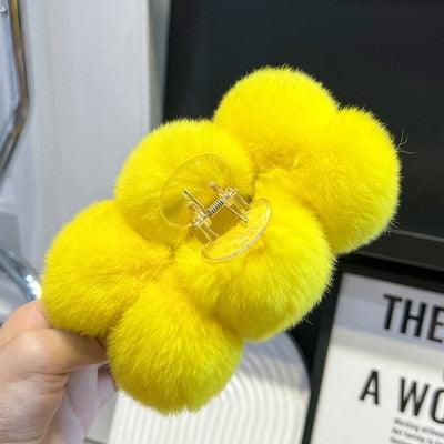 Luxe Rabbit Fur Shark Clip - Chic Hair Claw Accessory
