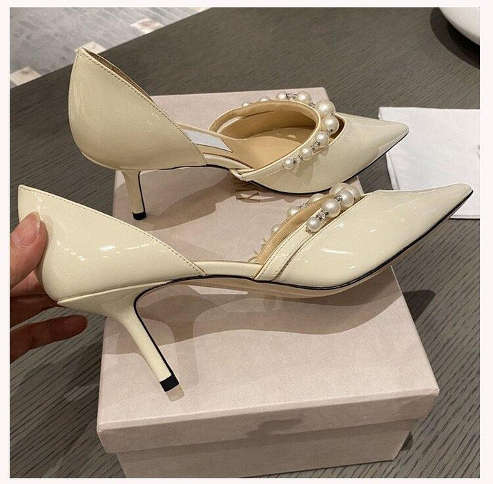 Pearl Embellished Stiletto Pumps: Exquisite Pointed Toe Wedding Heels