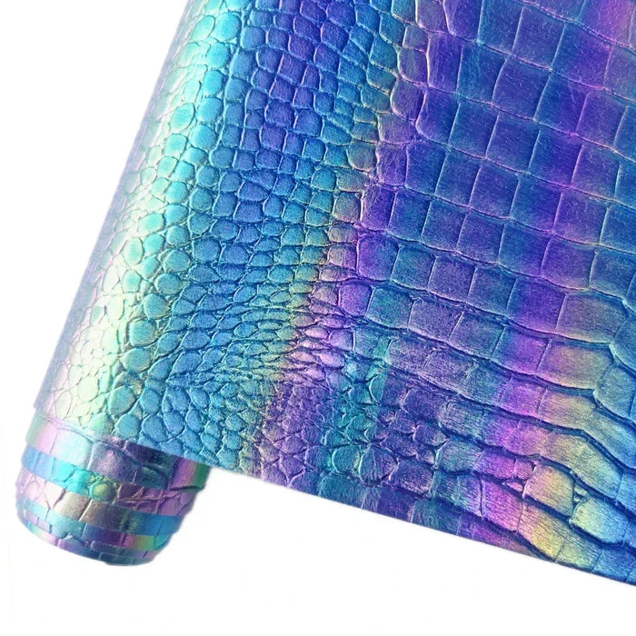 Luxurious Metallic Crocodile Stripe Holographic Faux Leather Craft Roll - 30x135cm