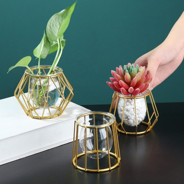 Scandinavian-Inspired Glass Vase Set with Chic Metal Stand