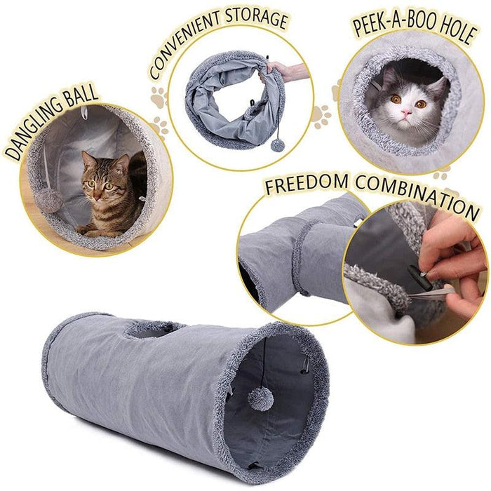 Collapsible Cat Tunnel for Large Cats Dogs Bunnies with Ball - Fun Cat Toy Play Tube