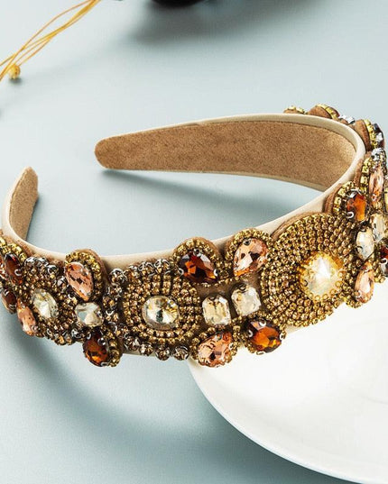 Opulent Botanica Baroque Crystal-Embellished Headband with Floral Glass Accents