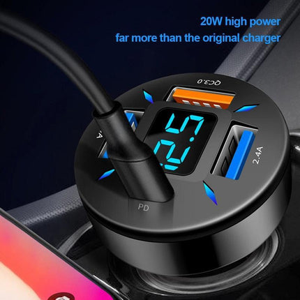 Smart Multi-Port Car Charger with LED Battery Monitor and Rapid Charge Capability