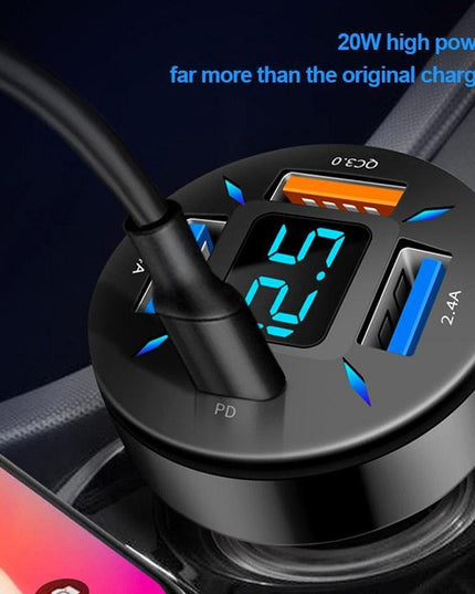 Smart Multi-Port Car Charger with LED Battery Monitor and Rapid Charge Capability