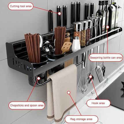 Wall-Mounted Aluminum Kitchen Organizer Rack with Chopstick Holder - Maximize Space Efficiency