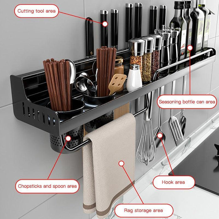 Aluminum Kitchen Storage Rack with Wall-Mount and Chopsticks Tube Holder