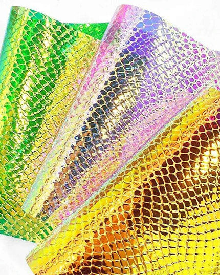 Iridescent Rainbow Snakeskin Holographic PVC Craft Fabric - Perfect for Artistic Creations