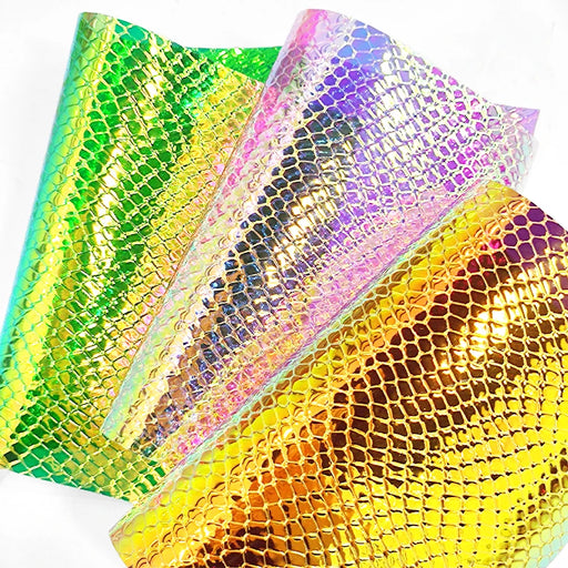 Iridescent Rainbow Snake PVC Fabric with Holographic Laser Texture