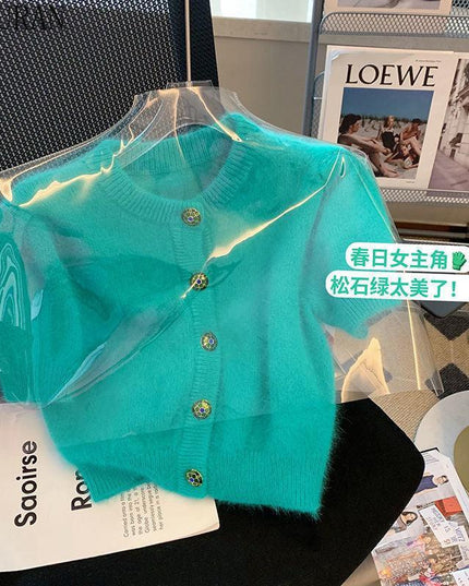 Chic Korean Short Sleeve Knitted Cardigan: Effortless Elegance Sweater Coat