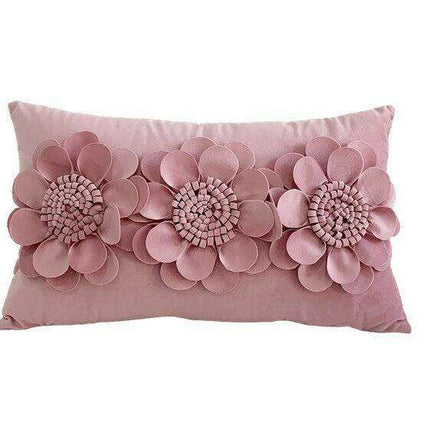 Pink and White Floral Velvet Tufted Throw Pillow Set with Fringe Trimming