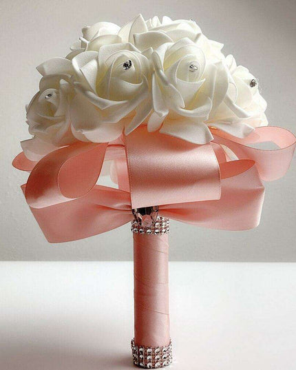 Glamorous Rhinestone-Embellished Silk Rose Wedding Bouquet