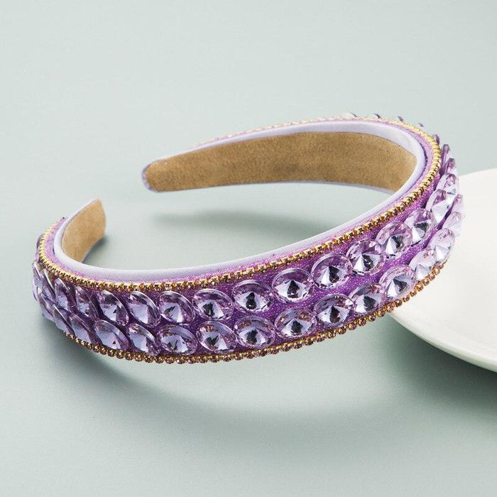 Regal Purple Rhinestone Headband - Luxurious Hair Accessory for Women