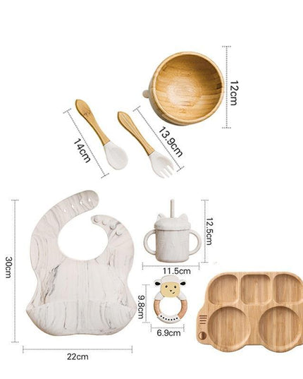 Bamboo Baby Feeding Set with Suction Plates and Rattle Toy - 7-Piece Collection