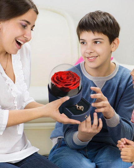 Timeless Elegance: Preserved Rose Jewelry Box Gift Set with Complimentary Necklace
