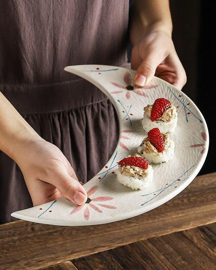 Sophisticated 12 Inch Porcelain Moon Dish: Ideal for Sushi, Desserts, and More!