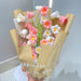 Enchanting Hand-Knitted Milk Cotton Flower Arrangement with Tulips, Daisies, and Bellflowers