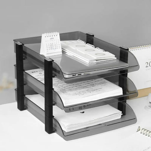 Efficient Plastic A4 File Organizer with 2/3-Layered Bookshelf for Office Desk Storage and Workspace Optimization