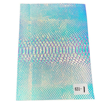 Iridescent Holographic Faux Leather Crafting Sheet with Snake Skin Embossing
