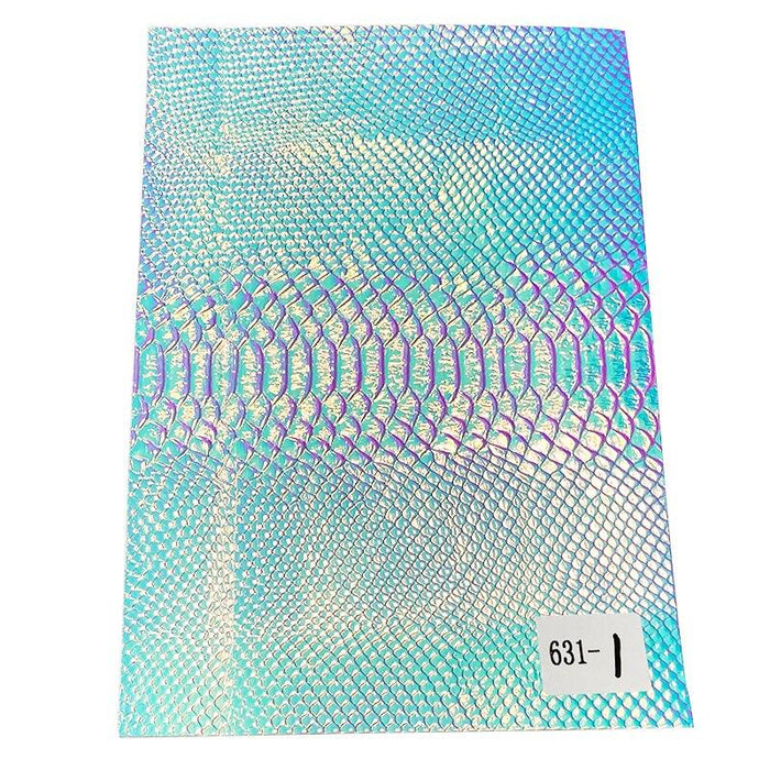 Holographic Snake Skin Embossed PU Leather Crafting Fabric