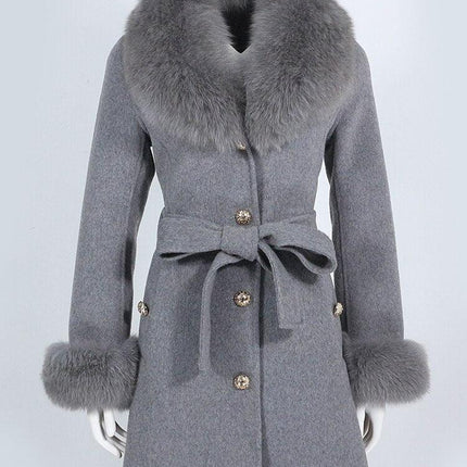 Luxurious Wool-Cashmere Coat with Fox Fur Accents