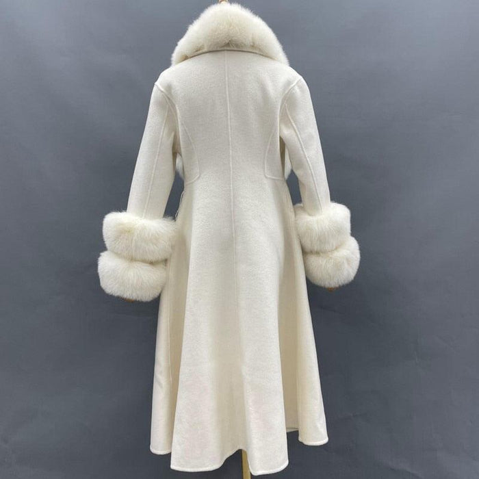 Winter Glamour Reversible Wool Coat with Fox Fur Collar - Women's Fashion Statement