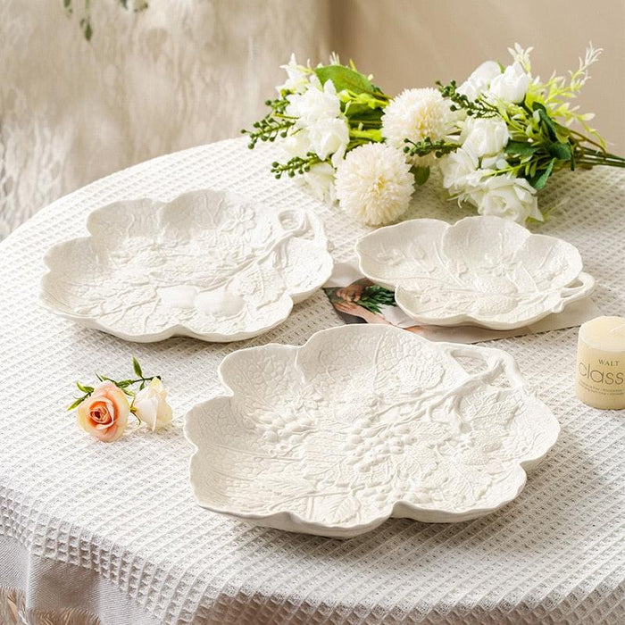 Exquisite Handcrafted Grape Vine Embossed Porcelain Plate