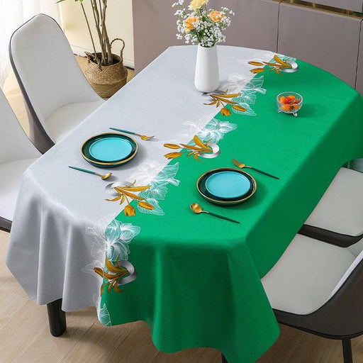 Light Luxury High-end Oval PVC Tablecloth Household Waterproof Oilproof And Anti-scalding Table Cloth Desk Manteles Para Fiesta-0-Très Elite-Tulip - green gray-140*140cm-Très Elite