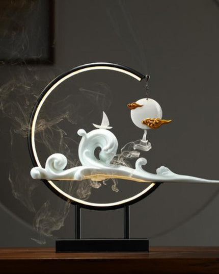 Serene Mountain Stream Backflow Incense Burner Lamp Set - Experience Tranquility and Calm