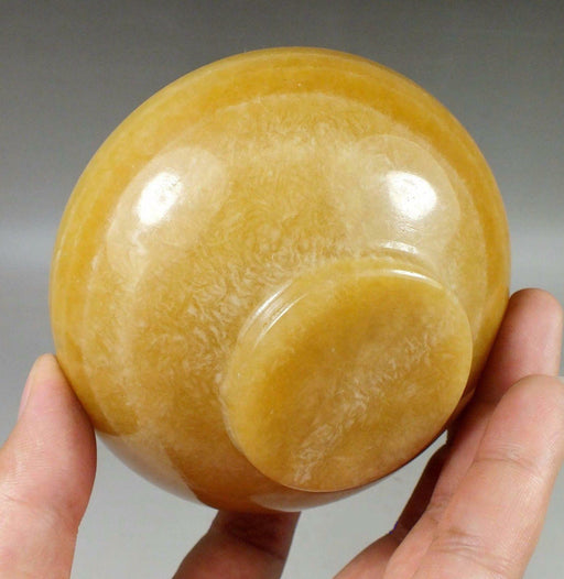 Hand-Carved Yellow Jade Topaz Bowl - Natural Stone Teacup for Wellness