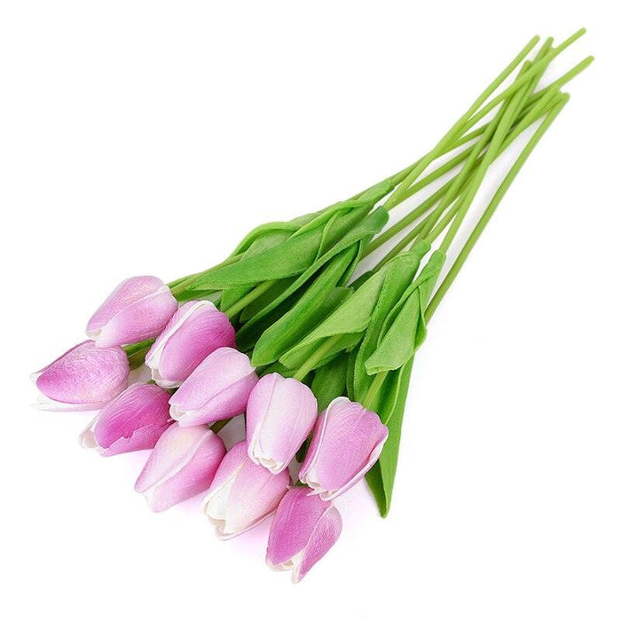 Elegant Set of 10 Realistic Tulip Stems - Perfect for Chic Home Styling