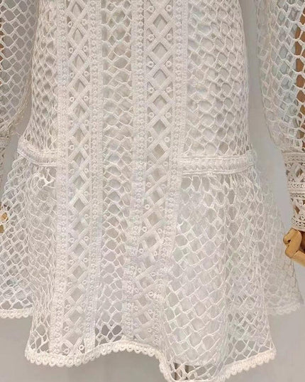 Elegant Lantern Sleeve Vintage Dress with Chic Stand Collar