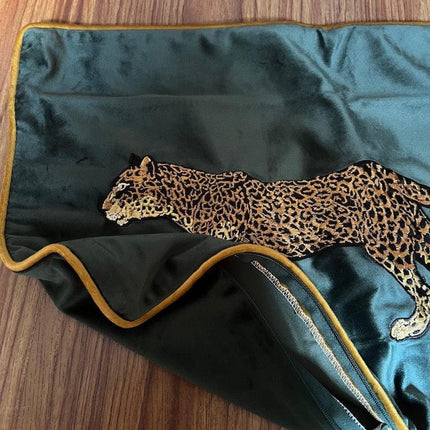 Regal Golden Leopard Green Velvet Accent Pillow