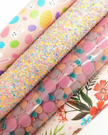 Sparkling Easter Faux Leather Crafting Sheets - Assorted Glitter in Pink, Yellow, and Mint