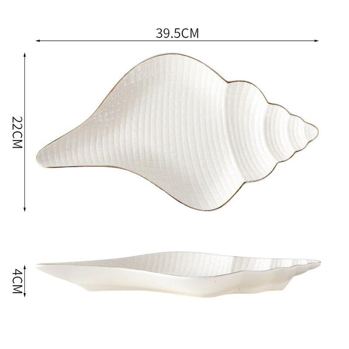 Nordic Conch Shell Ceramic Dinner Plates Set with Gold-Brushed Elegance