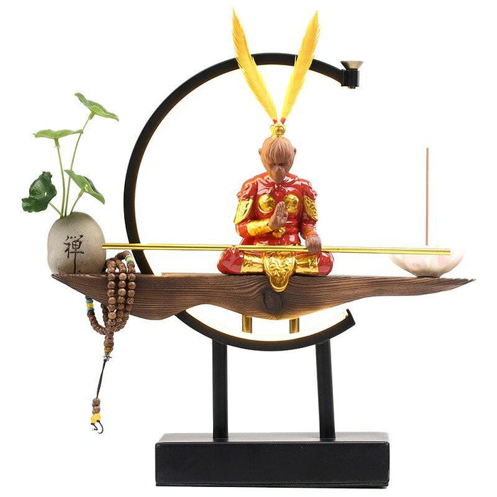 Mythical Battle Sūn Wùkōng vs. Buddha Zen Ceramic Ornament with Lamp and Incense