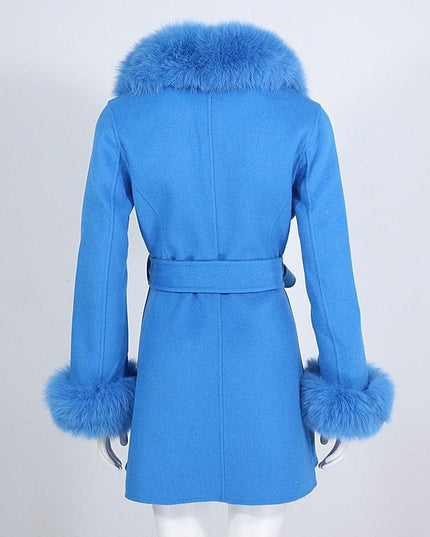 Luxurious Wool-Cashmere Coat with Fox Fur Accents