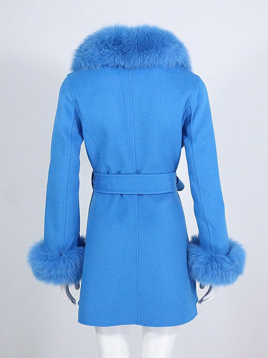 Luxurious Wool and Cashmere Blend Coat with Natural Fox Fur Trim