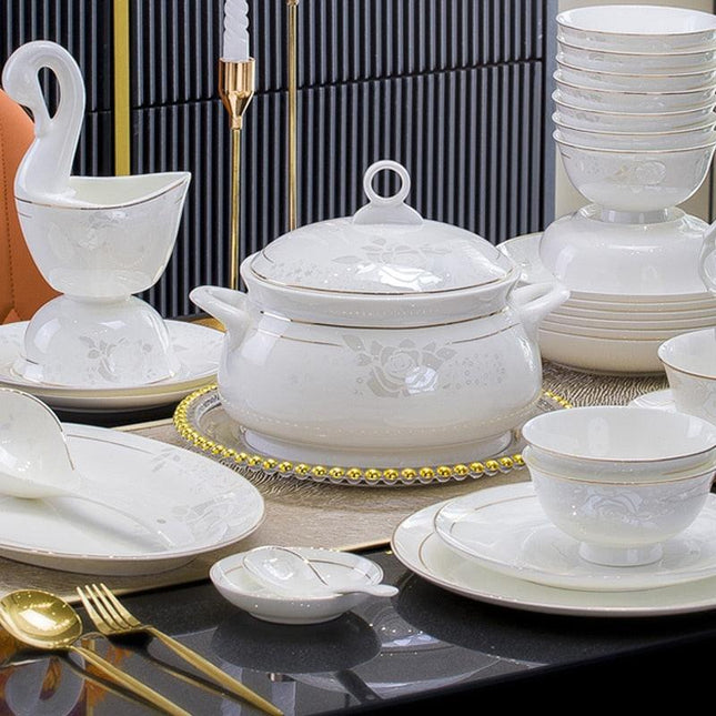 Elegant 60-Piece Handcrafted Porcelain Dinnerware Collection: Asian Inspired Sophistication